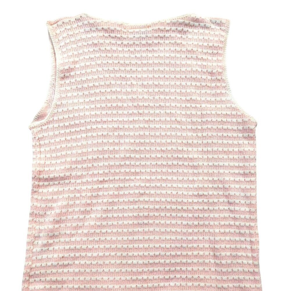 Vintage 1940s-1950s Pink White Stripe Sleeveless Knit Crewneck Sweater Top Vest - Picture 4 of 8